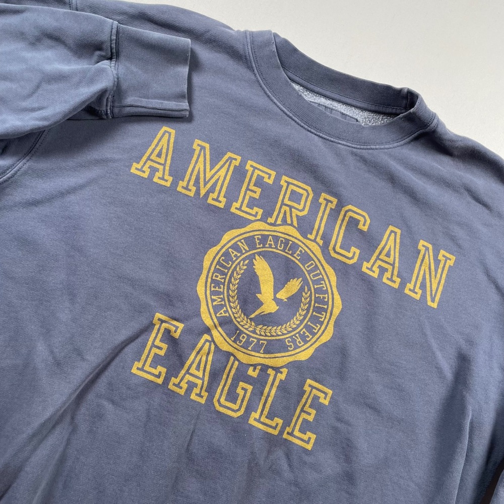 American Eagle Outfitters Mens XS Blue Graphic Logo Crewneck Sweatshirt